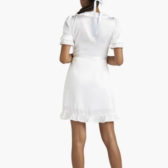 Hill House Nima Wrap Dress White Silk Mini V-Neck Robe Ruffle Trim Small S NEW - Picture 2 of 9